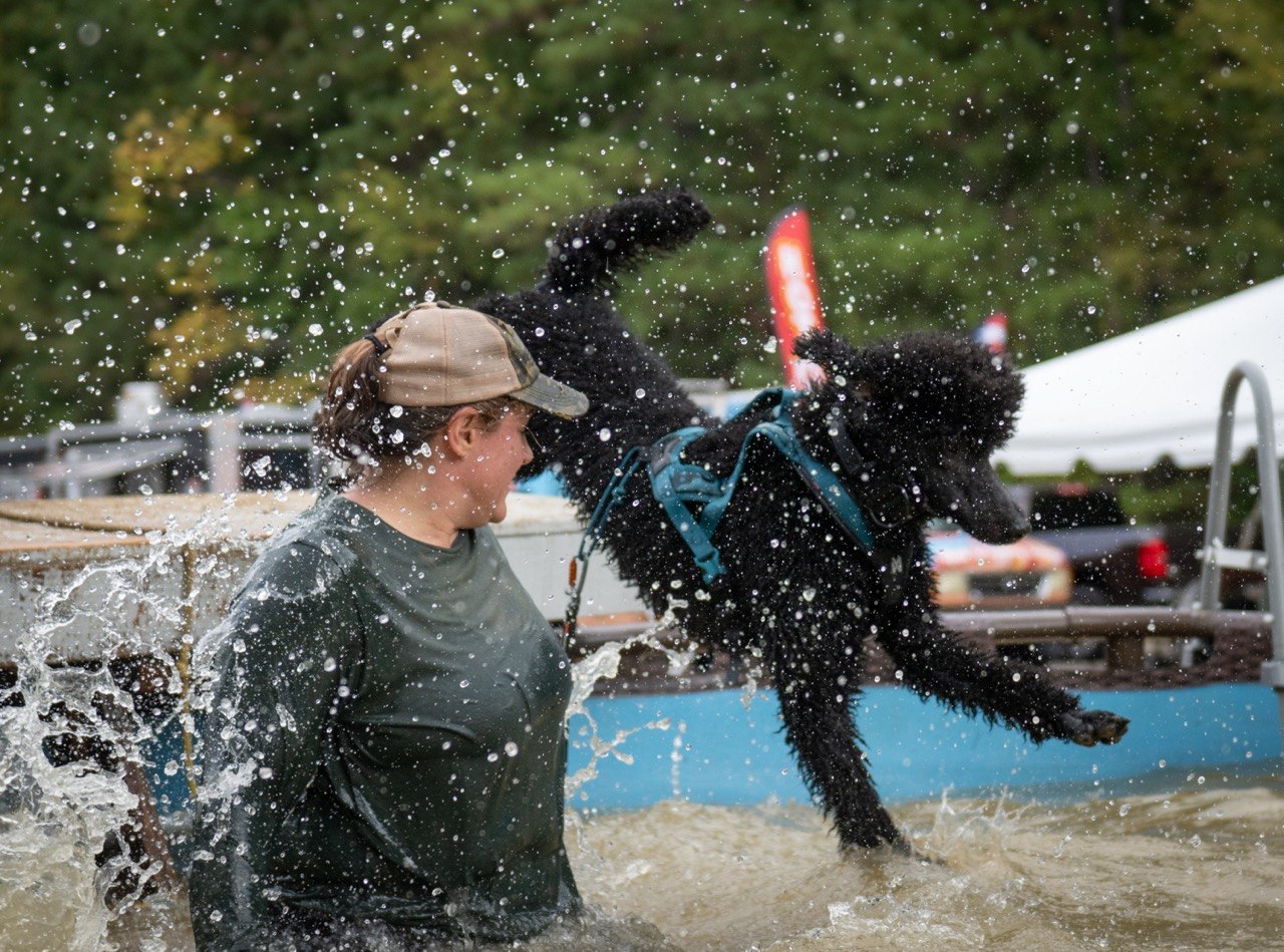 Abigail and Enzo water jump at One World